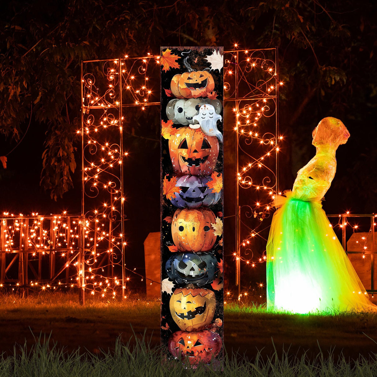 42-Inch Halloween Watercolor Jack-O’-Lantern Garden Stake