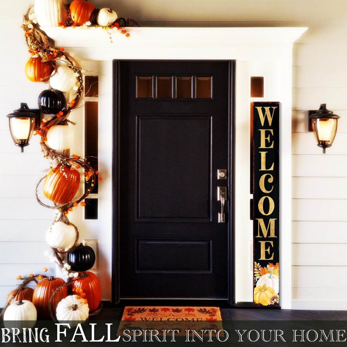 72in Fall Welcome Porch Sign - Front Porch Fall Black Welcome Sign with Vintage Autumn Decoration, Rustic Thanksgiving Decor for Outdoor