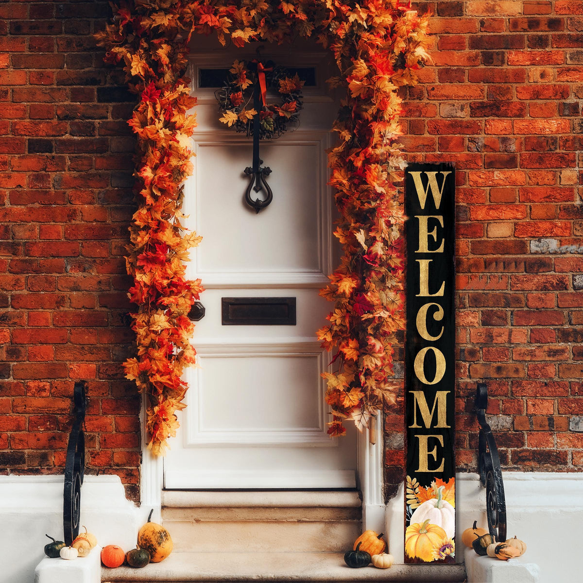 72in Fall Welcome Porch Sign - Front Porch Fall Black Welcome Sign with Vintage Autumn Decoration, Rustic Thanksgiving Decor for Outdoor
