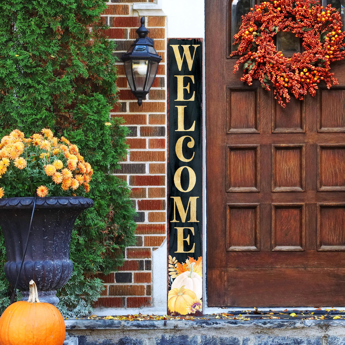 72in Fall Welcome Porch Sign - Front Porch Fall Black Welcome Sign with Vintage Autumn Decoration, Rustic Thanksgiving Decor for Outdoor