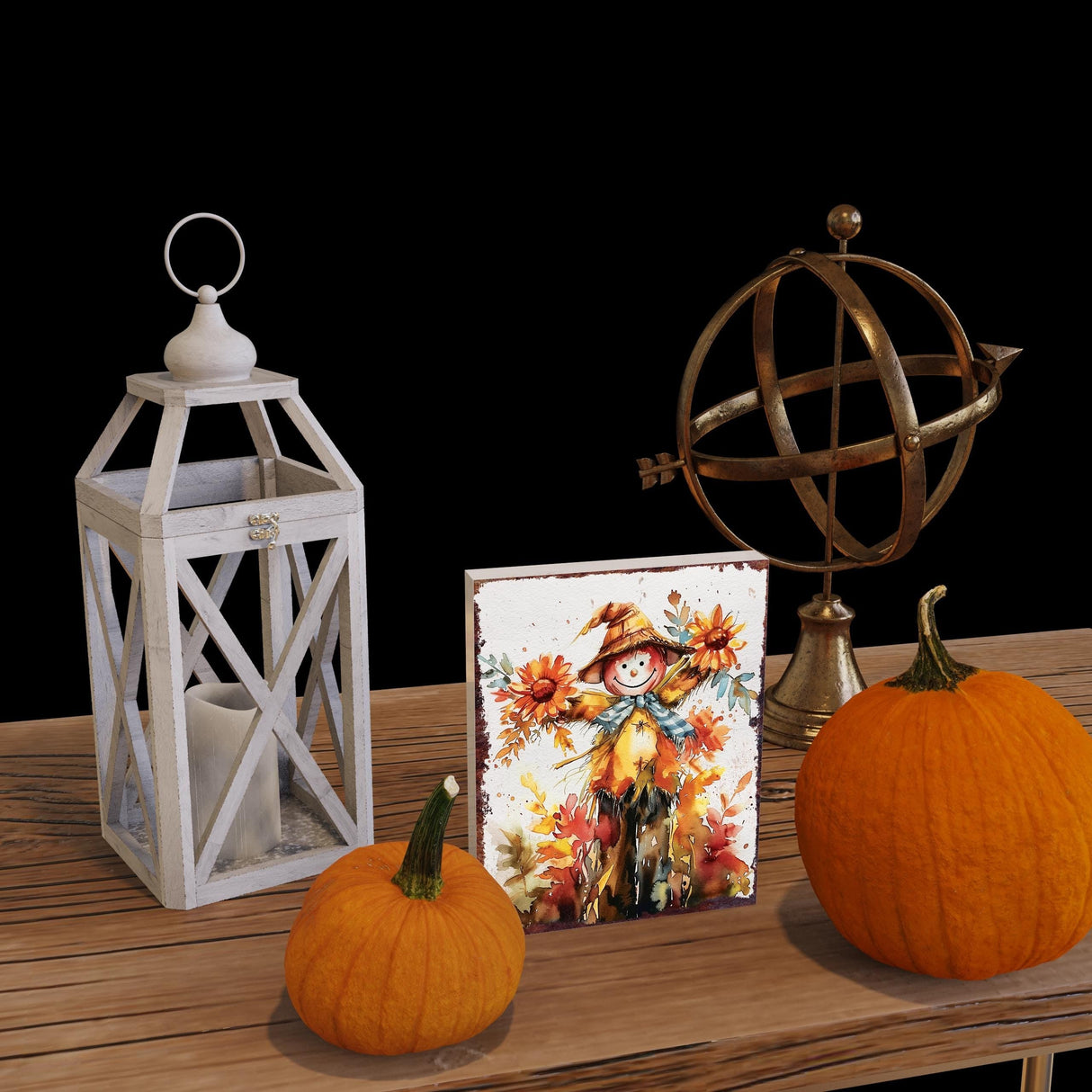 15in Fall Scarecrow Table Decor - Wooden Fall Decor Autumn Tabletop Sign Decor for Home, Farmhouse Harvest Holiday Indoor Party Decor