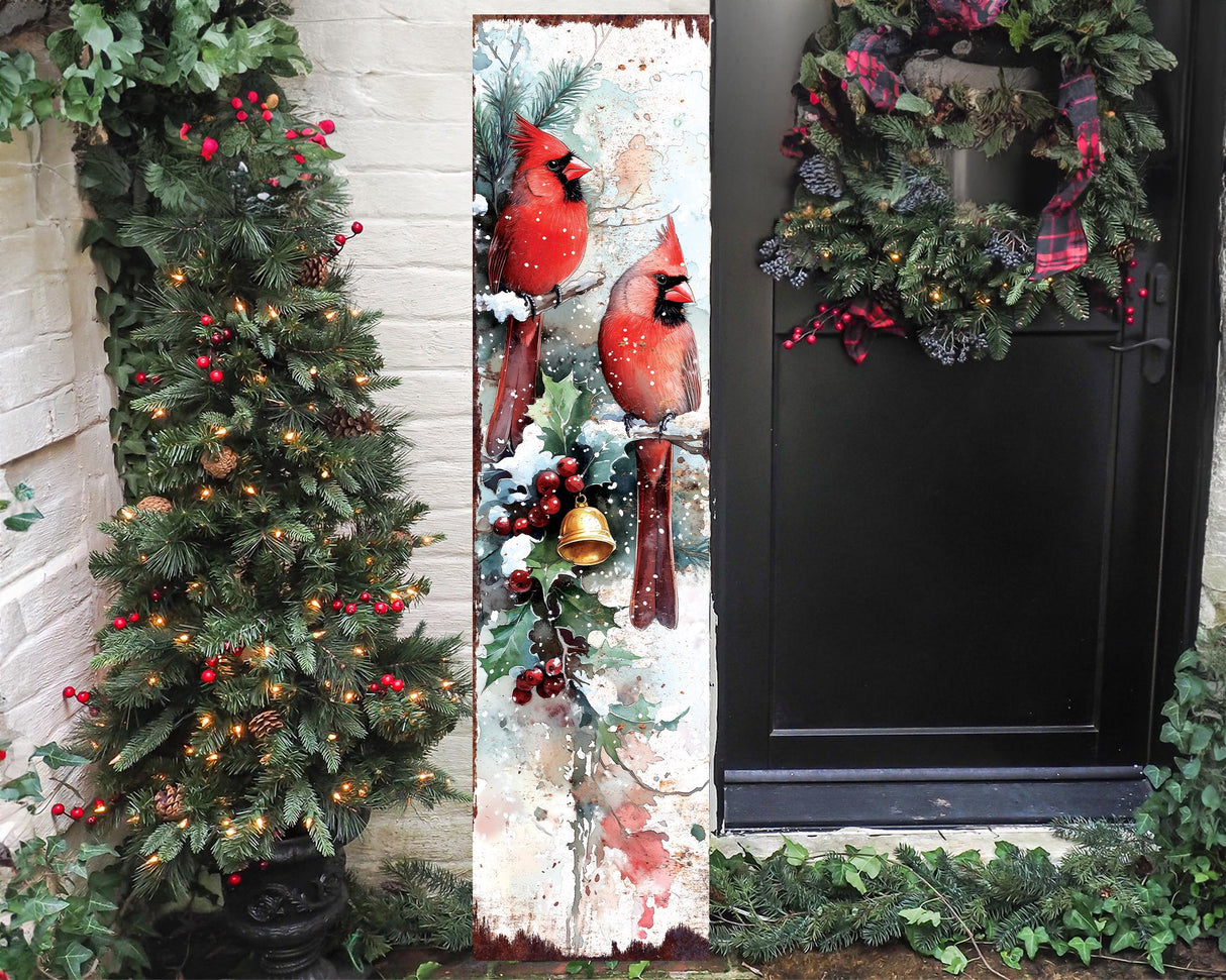48in Cardinals Christmas Porch Sign - Christmas Decoration | Holiday Entryway Decor | Front Porch Christmas Plaque | UV Print | 48x12in