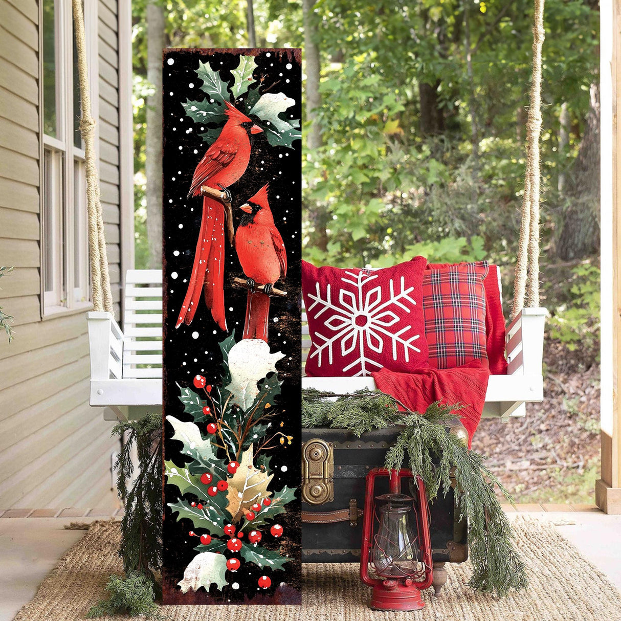 48in Christmas Porch Sign Cardinals - Christmas Entryway Decor | Christmas Decoration | Front Porch Christmas Plaque | UV Print | 48x12in