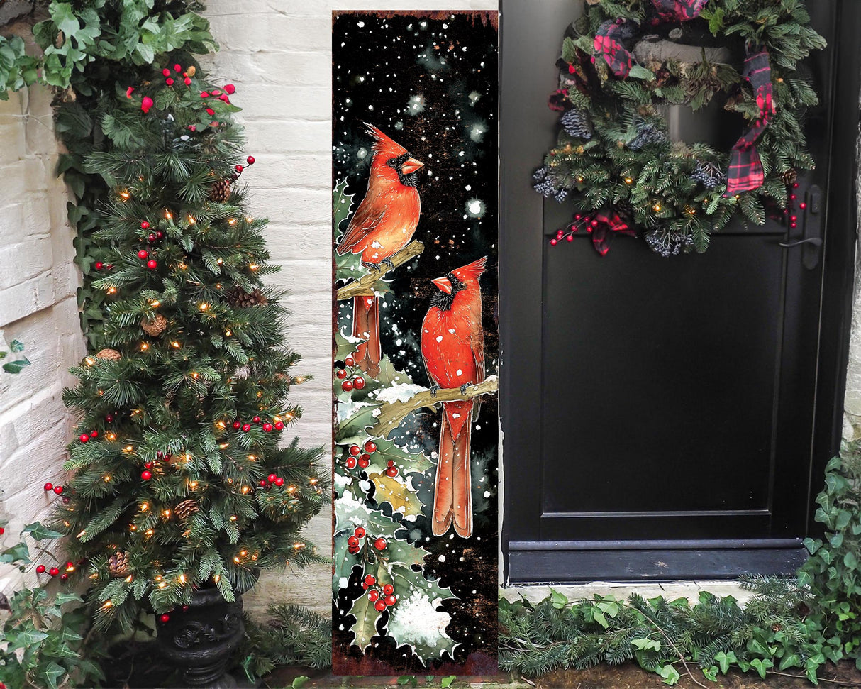 48in Christmas Porch Sign Cardinals - Christmas Entryway Decor | Holiday Decoration | Front Porch Christmas Plaque | UV Print | 48x12in