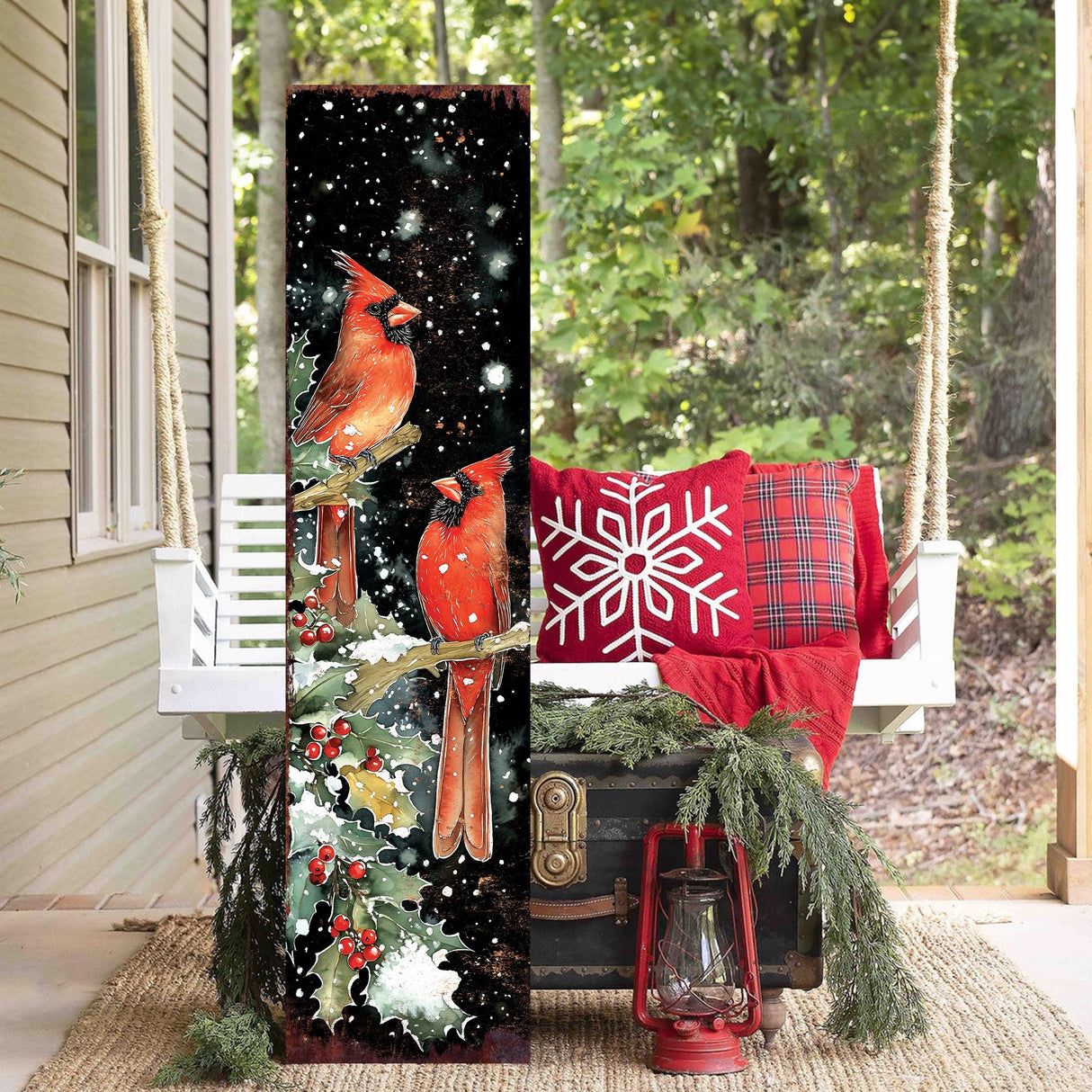 48in Christmas Porch Sign Cardinals - Christmas Entryway Decor | Holiday Decoration | Front Porch Christmas Plaque | UV Print | 48x12in