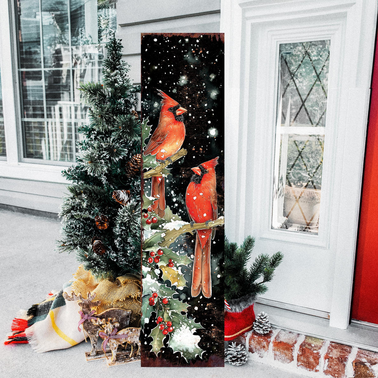 48in Christmas Porch Sign Cardinals - Christmas Entryway Decor | Holiday Decoration | Front Porch Christmas Plaque | UV Print | 48x12in