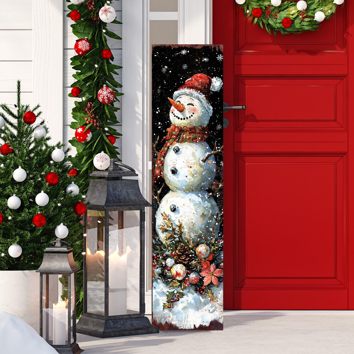48in Snowman Christmas Porch Sign - Front Porch Christmas Plaque | Holiday Decoration | Winter Entryway Decor | Wood, UV Print | 48x12in