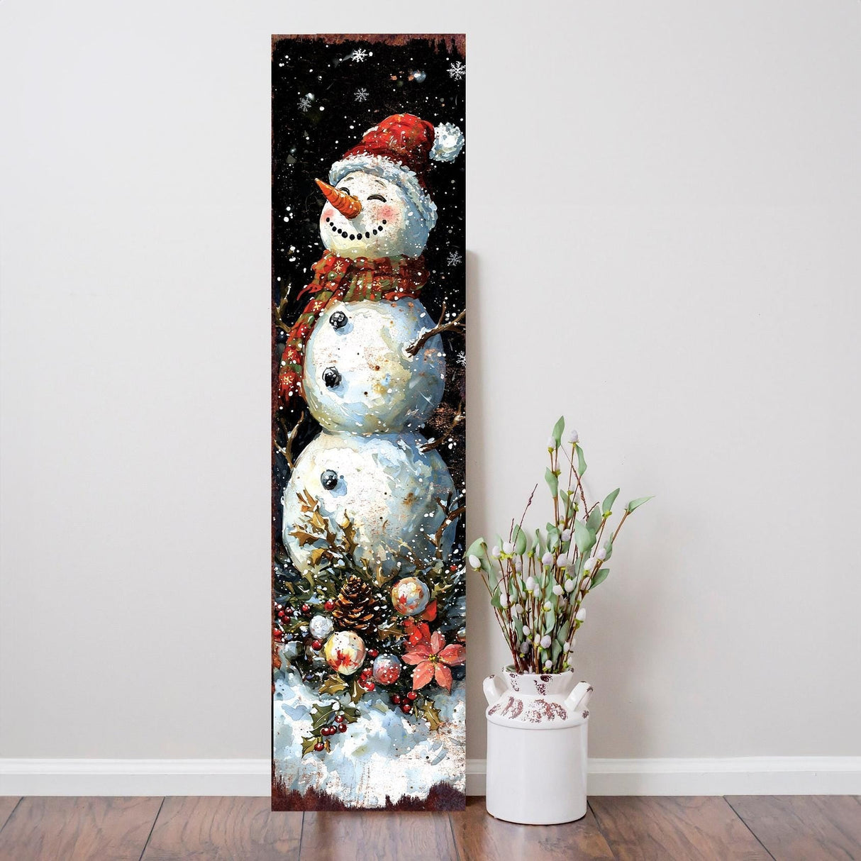 48in Snowman Christmas Porch Sign - Front Porch Christmas Plaque | Holiday Decoration | Winter Entryway Decor | Wood, UV Print | 48x12in