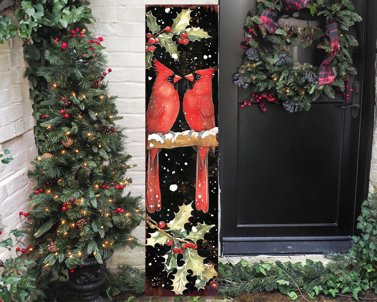 48in Christmas Porch Sign Cardinals - Holiday Entryway Decor | Christmas Decoration | Front Porch Christmas Plaque | UV Print | 48x12in