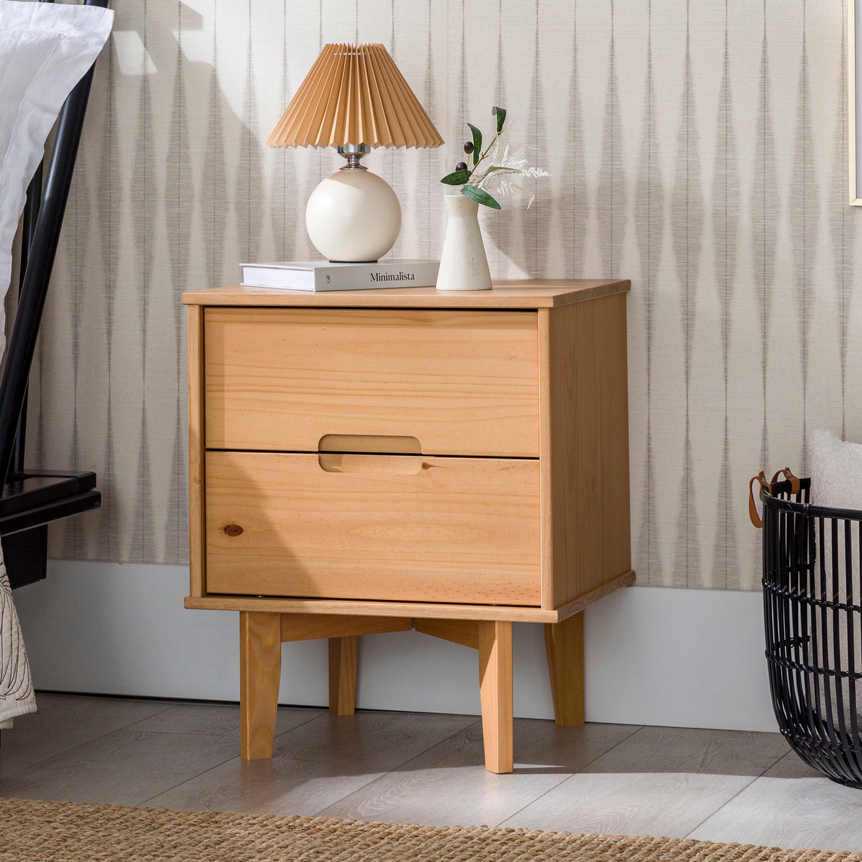 Illumined-Solid-Wood-Nightstand-with-Cutout-Handles-and-2-Drawers-Nightstands