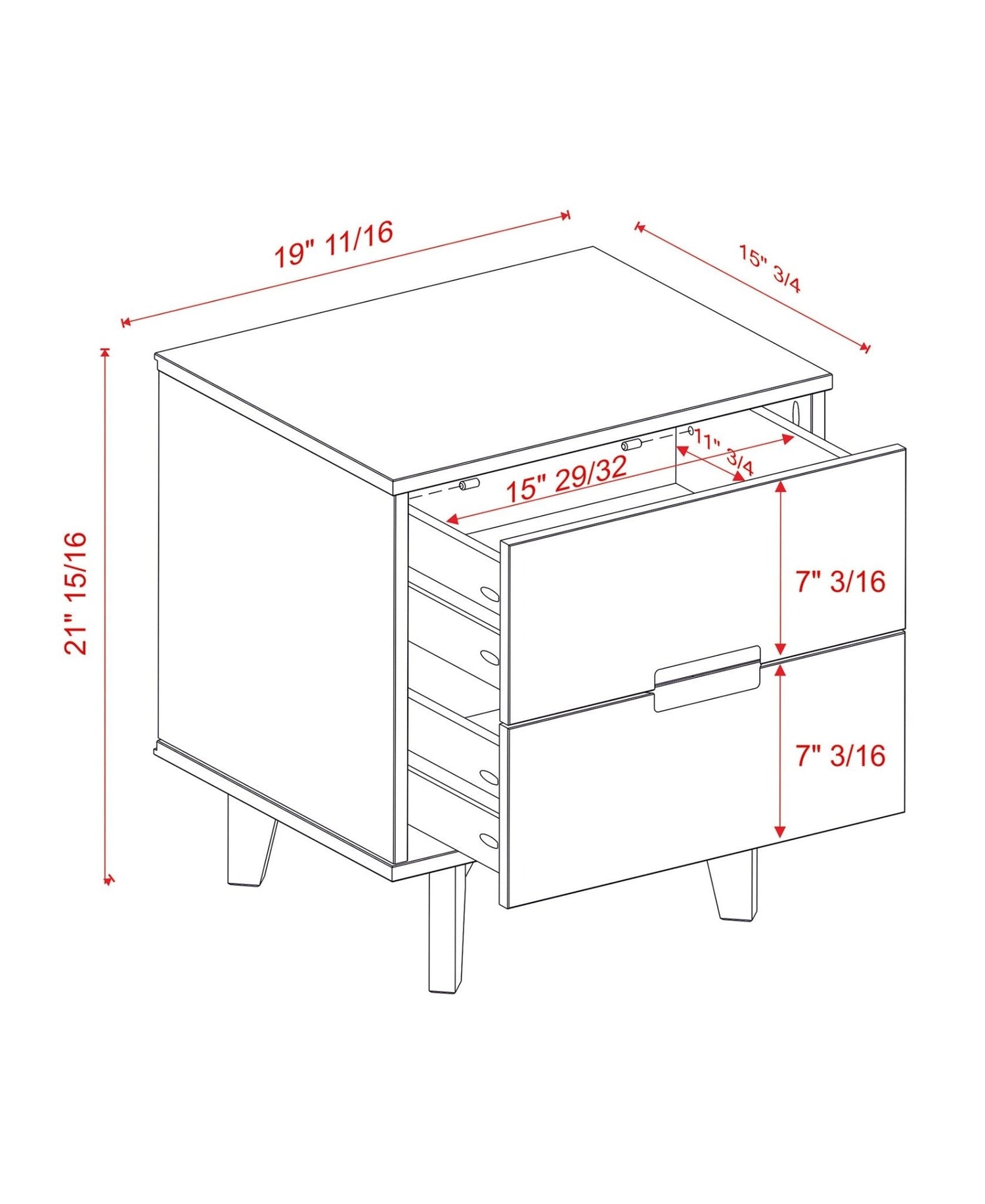 Illumined Solid Wood Nightstand with Cutout Handles and 2 Drawers - Nightstands