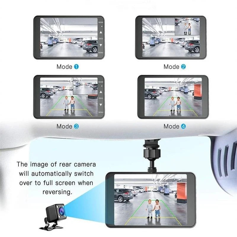 1080P Dual Dash Cam Front & Rear Camera 4" LCD Wide Angle Car DVR