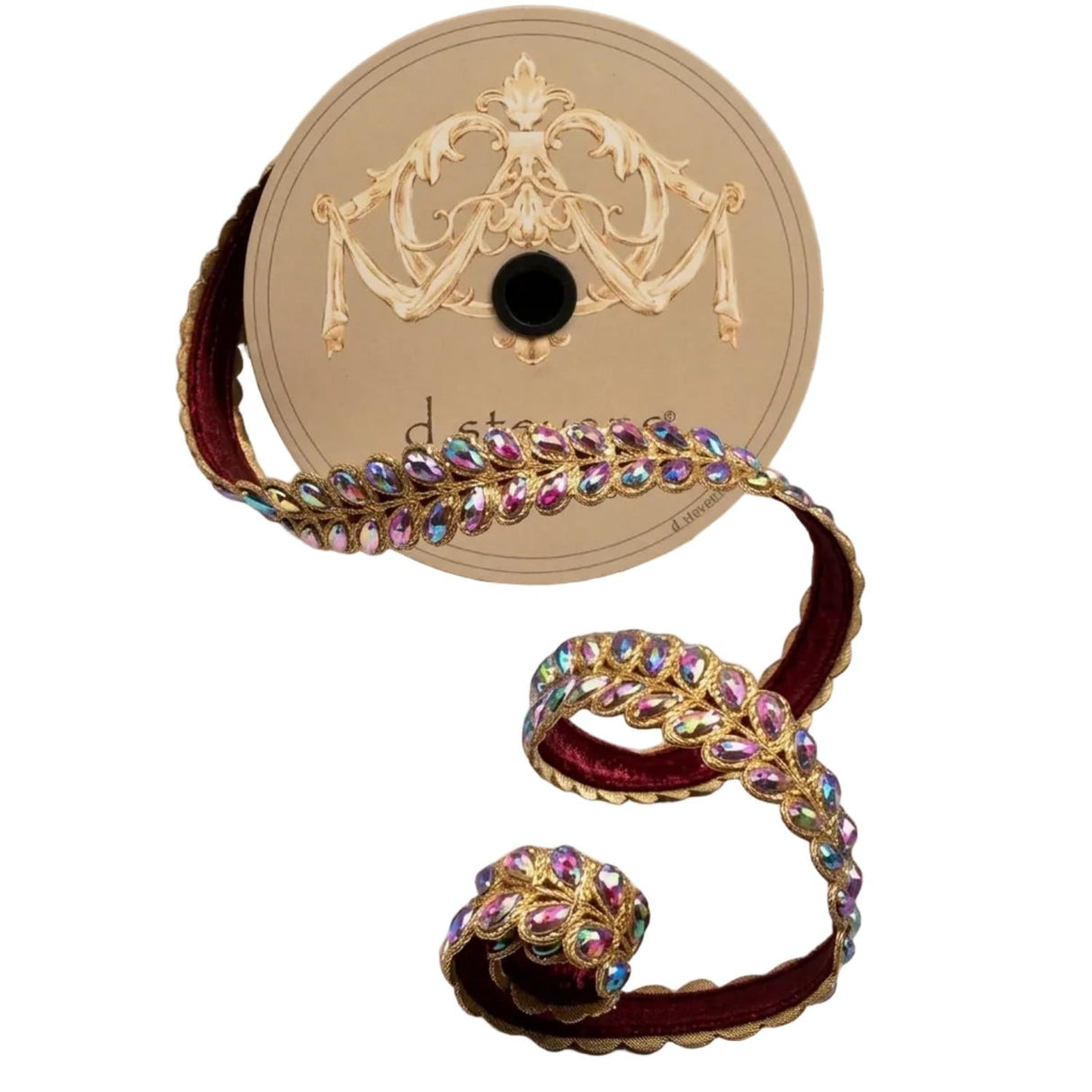 1" Jewel Aurora Leaves Ribbon: Burgundy (5 Yards)
