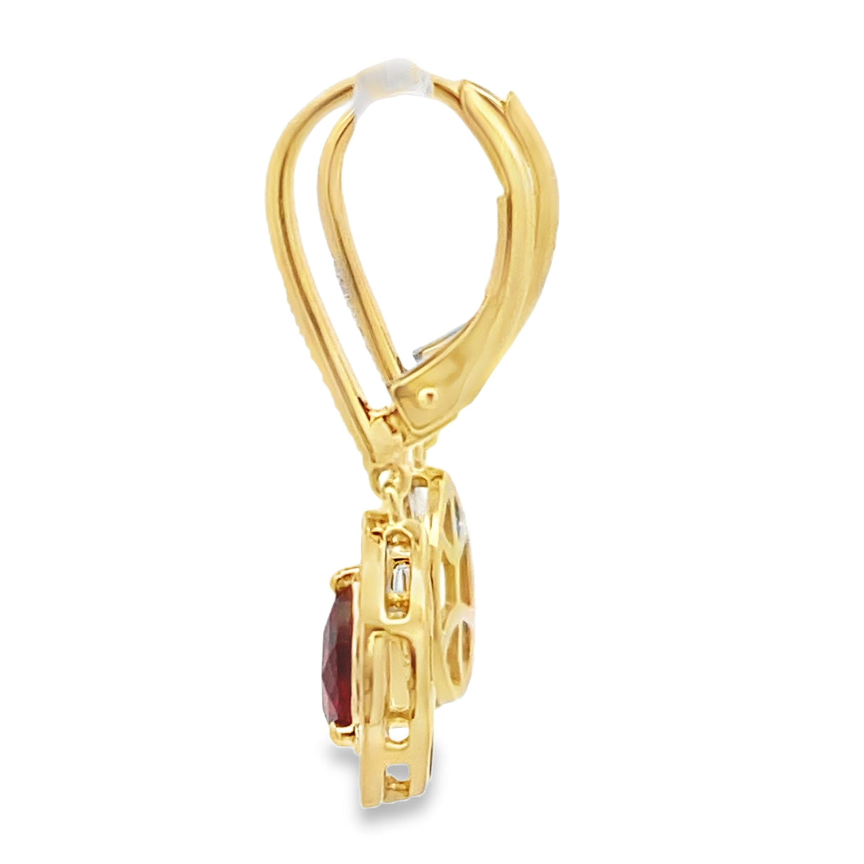 1.05ct Garnet Diamond Dangle Earrings 10KT Yellow Gold