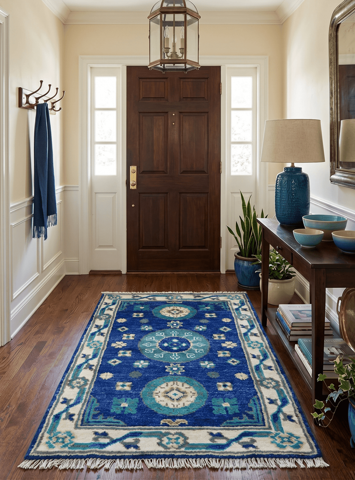 In Stock Khotan Design Blue And Beige Hand Knotted 4x6 Wool Rug