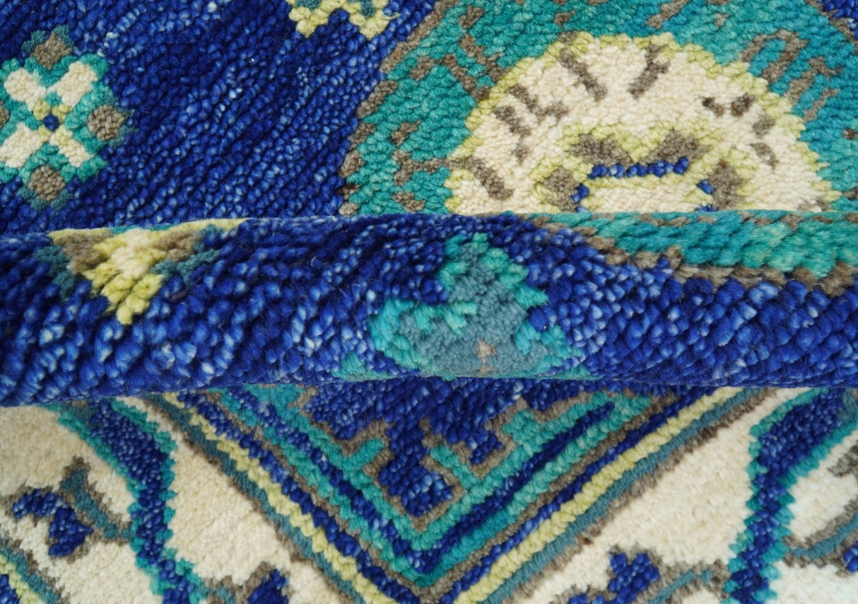 In Stock Khotan Design Blue And Beige Hand Knotted 4x6 Wool Rug