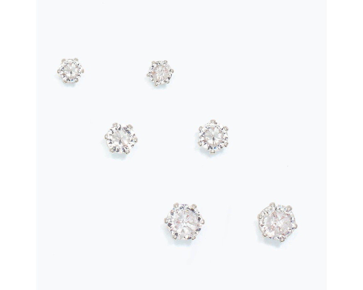 Cubic Zirconia Stud Earring Set – Silver-Tone Prong Settings