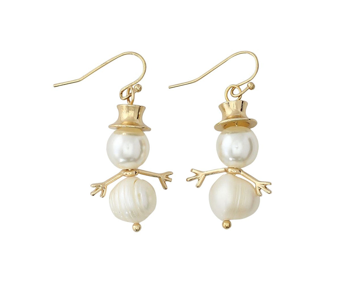 Gold Pearl Snowmen - Earrings