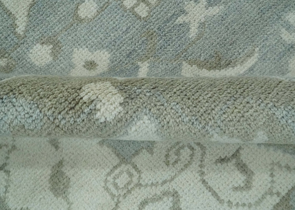 Ivory, Silver and Olive Traditional Heriz Medallion Hand Knotted Multi Size wool Area Rug