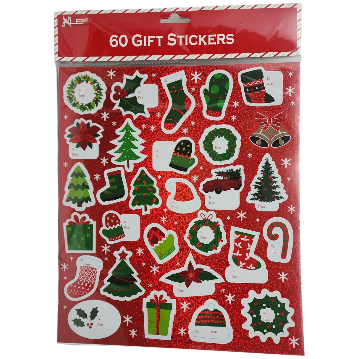 60 Count Peel and Stick Gift Tags - Wreath / Holly / Stocking