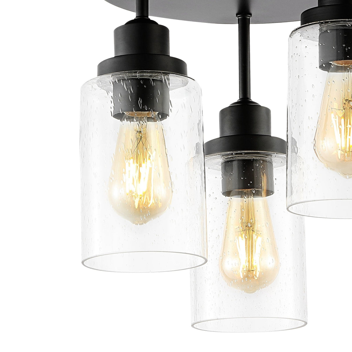 Jonah 3 - light bohemian farmhouse iron/seeded glass led semi flush mount - Tuesday Morning - Flush Mounts