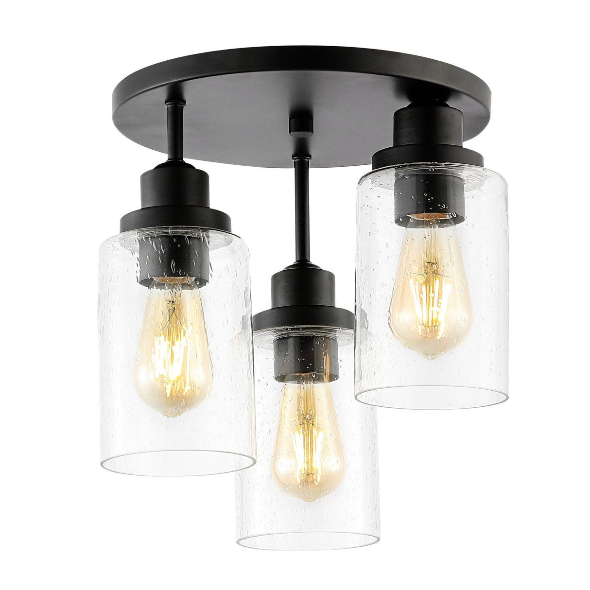 Jonah 3 - light bohemian farmhouse iron/seeded glass led semi flush mount - Tuesday Morning - Flush Mounts