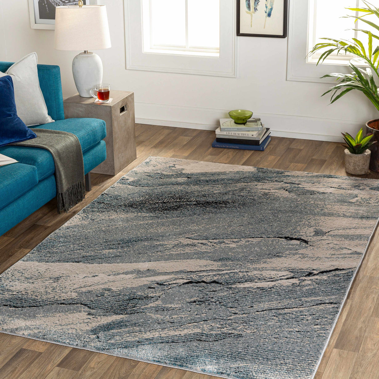 Kaytitinga Blue Marble Rug - Clearance