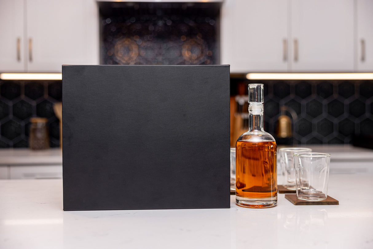 Ambassador Whiskey Box with Decanter and 4 Lowball Glasses