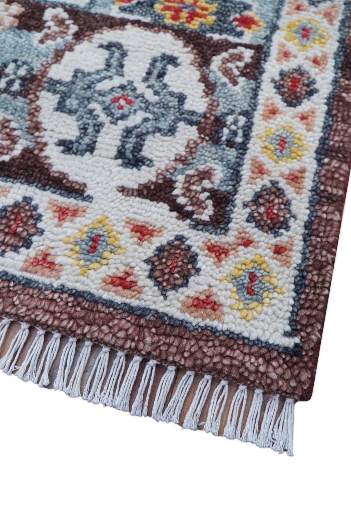 Ken Transitional Design Brown And Mustard Hand Knotted Wool Rug