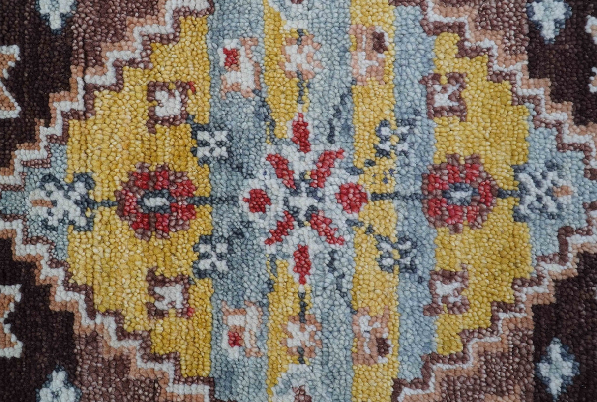Ken Transitional Design Brown And Mustard Hand Knotted Wool Rug