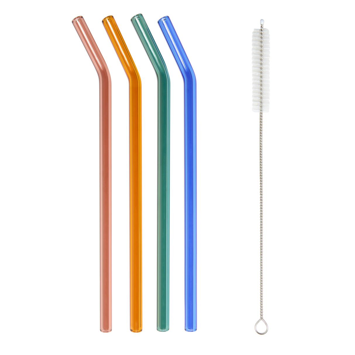 4 Colored Glass Straws with Cleaner