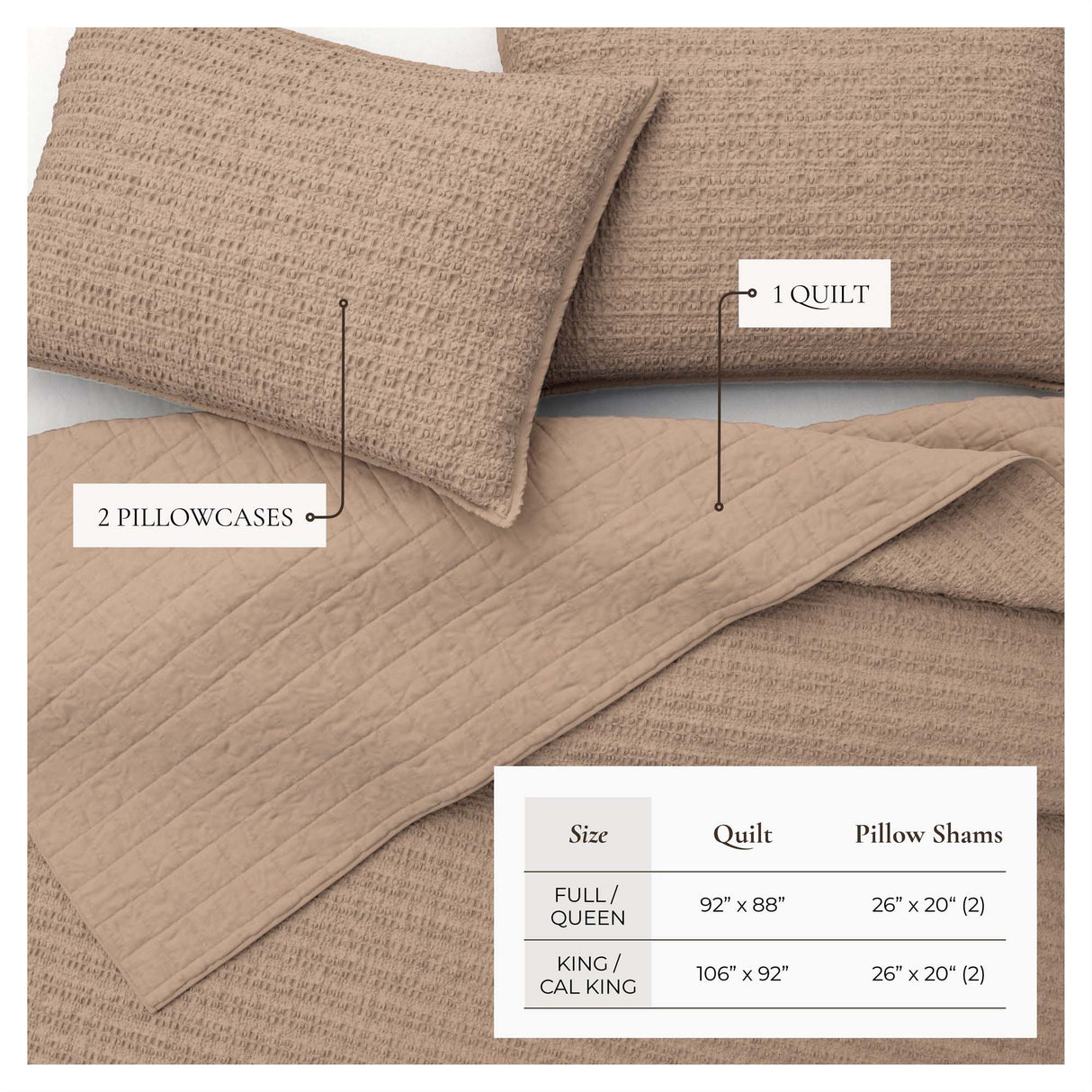 100% Cotton Honeycomb Waffle Garment Washed Quilt Set - Genevieve Collection