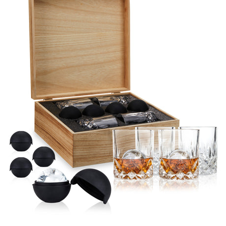 8-piece crystal liquor glass and ice sphere wood box set vis