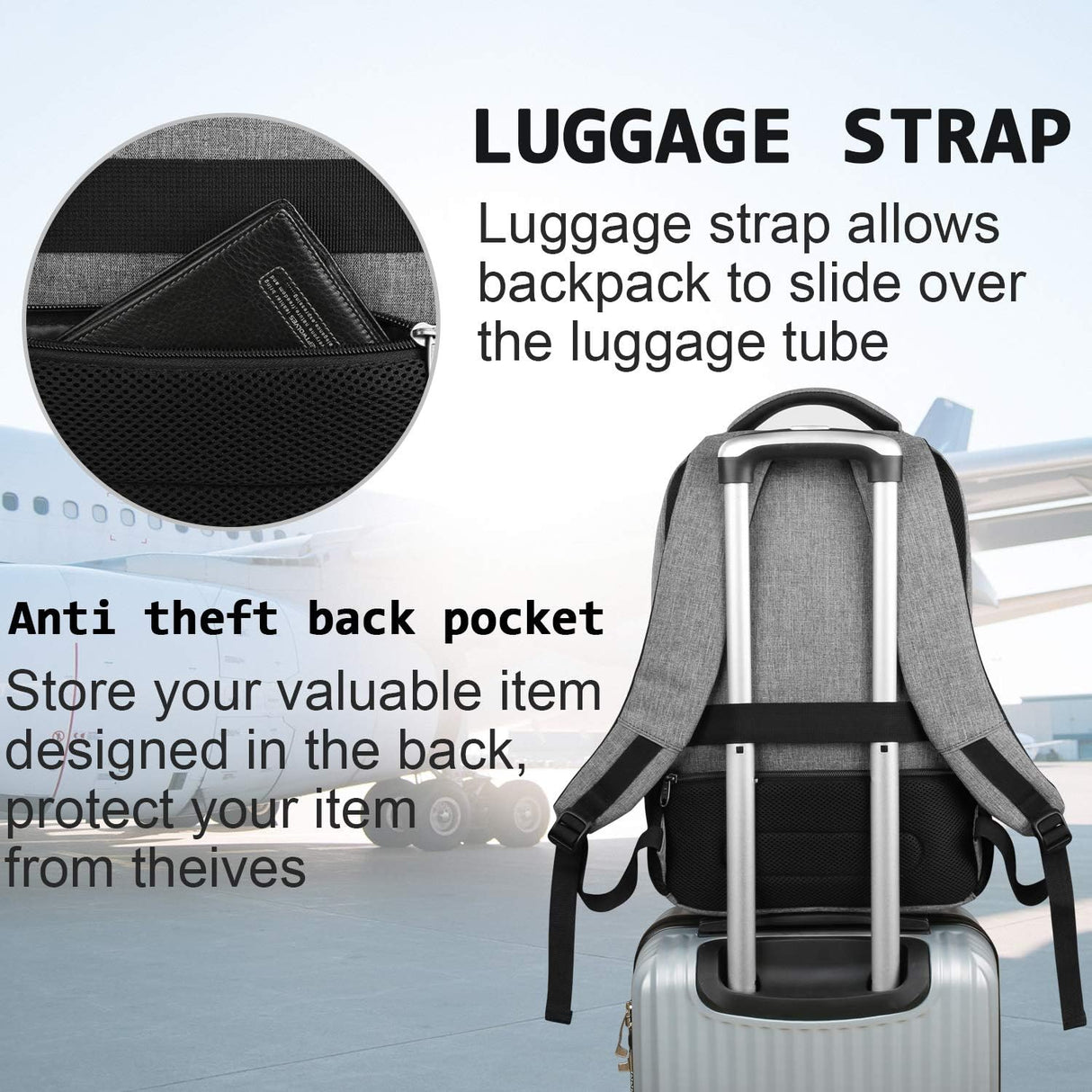 Slim Anti Theft Laptop Backpack 15.6 Inch USB Charging Travel Bag