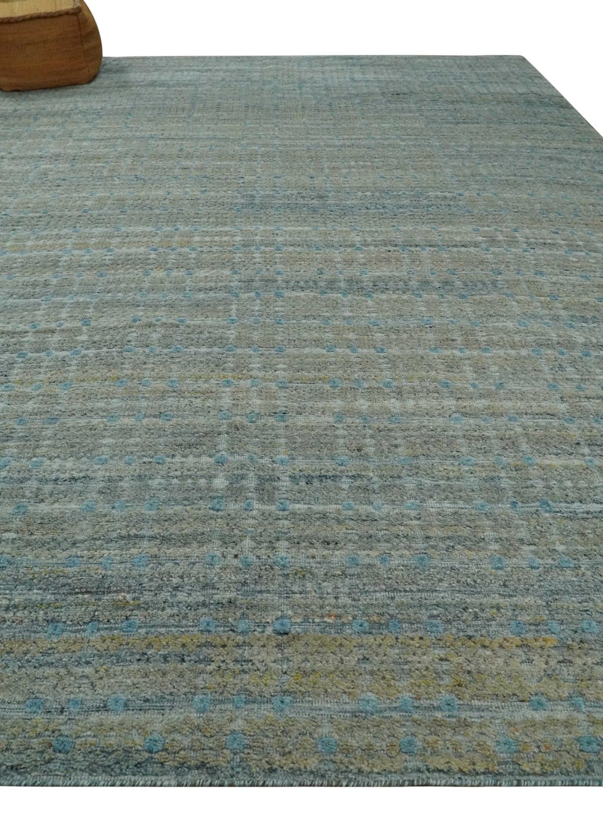 Large Blue, Beige and Gray Hand carved Texture Hand knotted 10x14 wool Area Rug