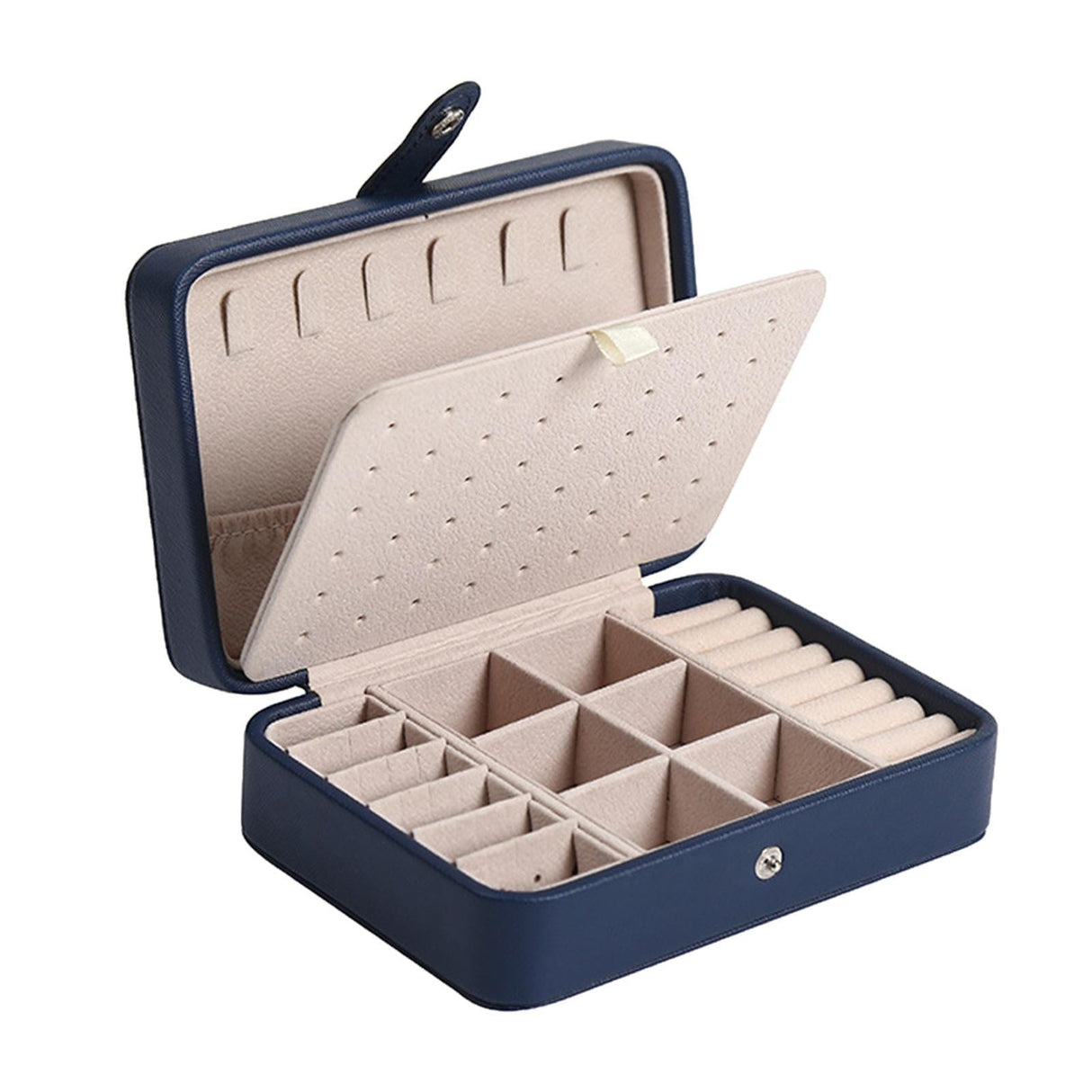 Leather Jewelry Box with Flip Top Compact Travel Organizer 16cm