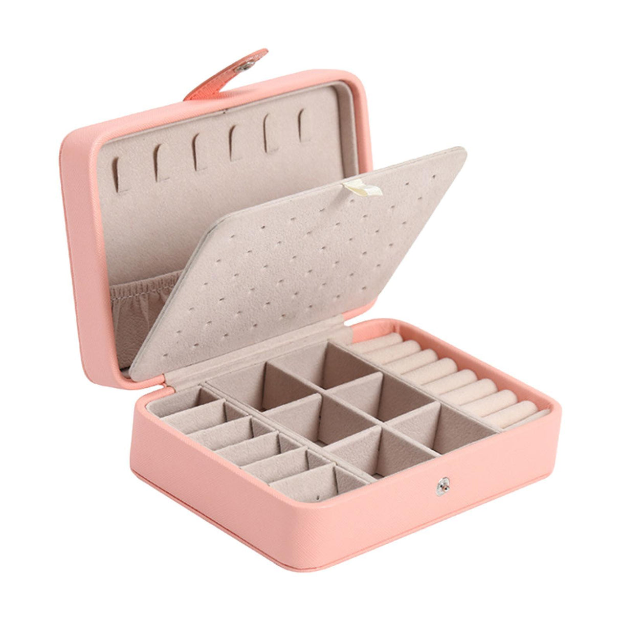 Leather Jewelry Box with Flip Top Compact Travel Organizer 16cm