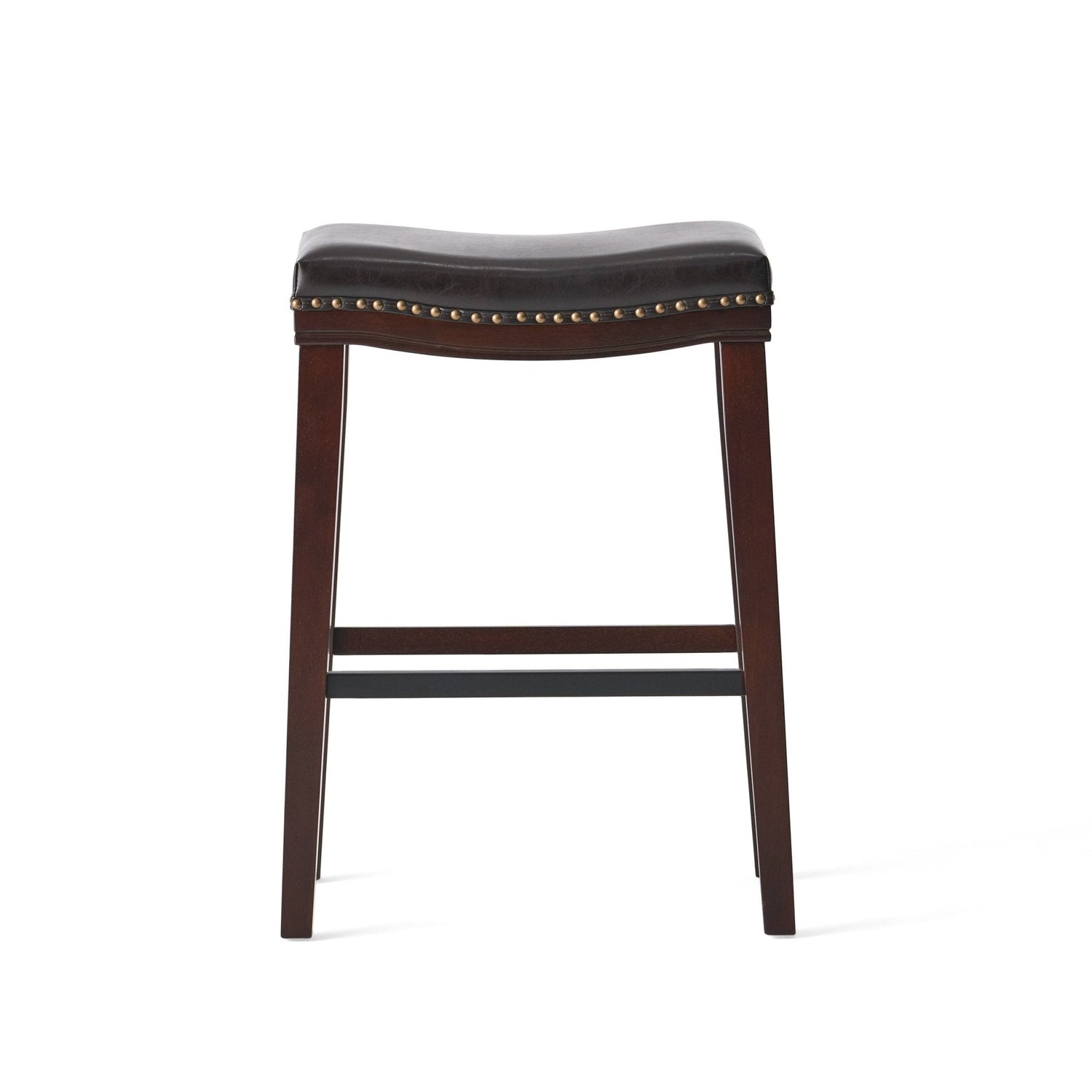 Leather Upholstered Saddle Bar Stool with Nailhead Trim - Bar Stool