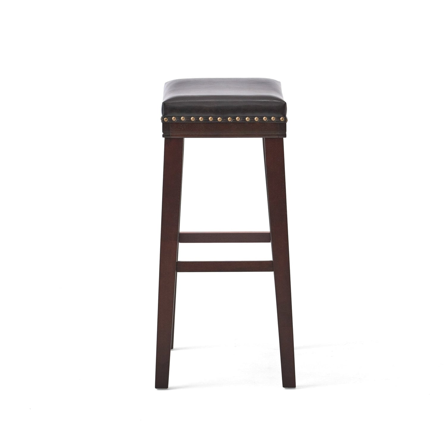 Leather Upholstered Saddle Bar Stool with Nailhead Trim - Bar Stool