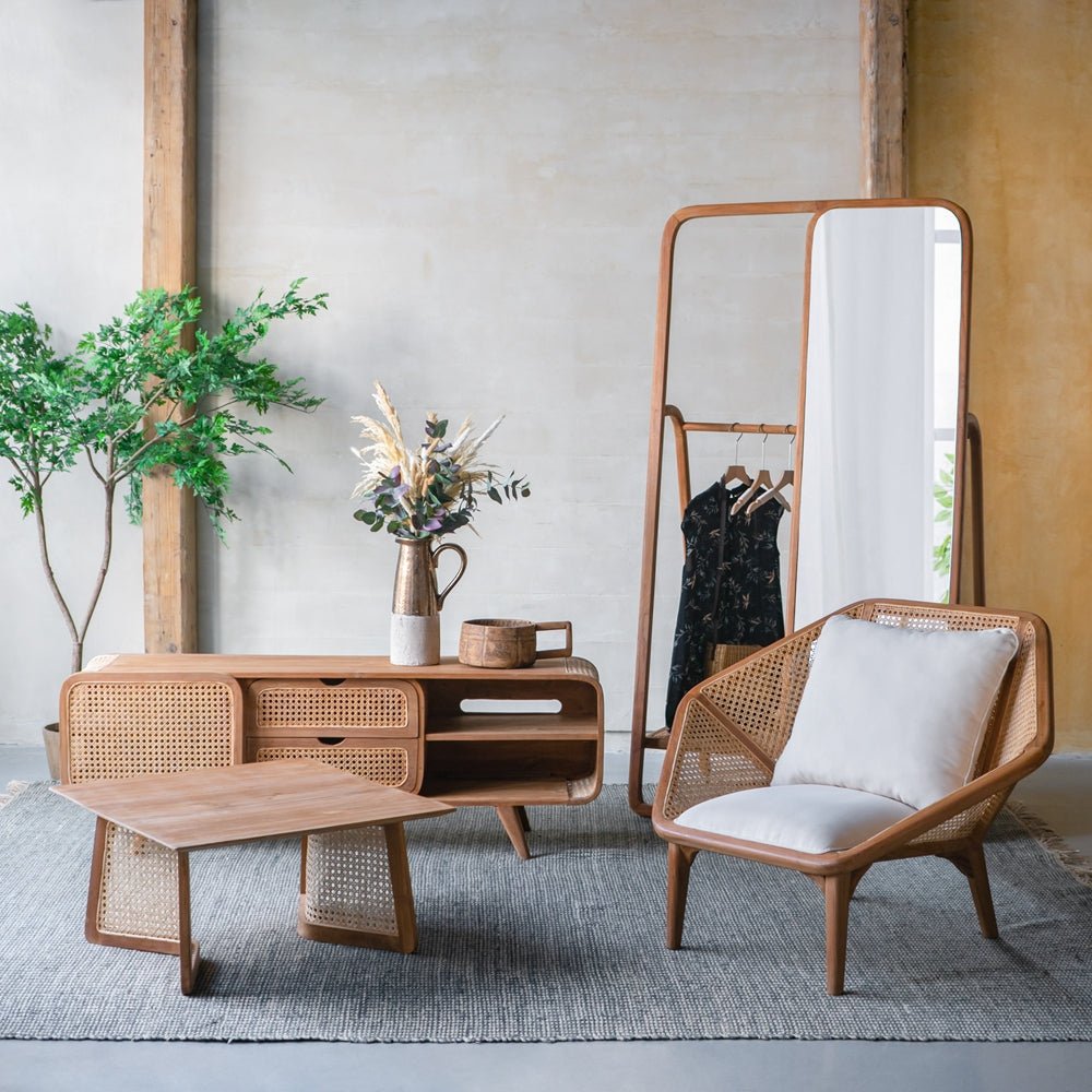 Leisure Chair with Rattan Cane Back and Hexagonal Design - Accent Chairs