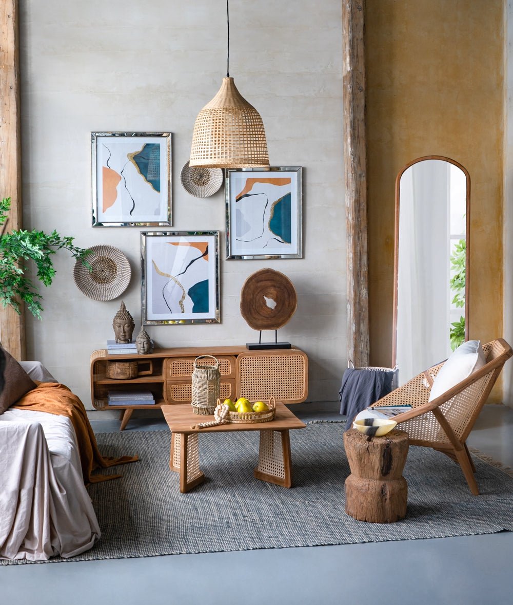 Leisure Chair with Rattan Cane Back and Hexagonal Design - Accent Chairs