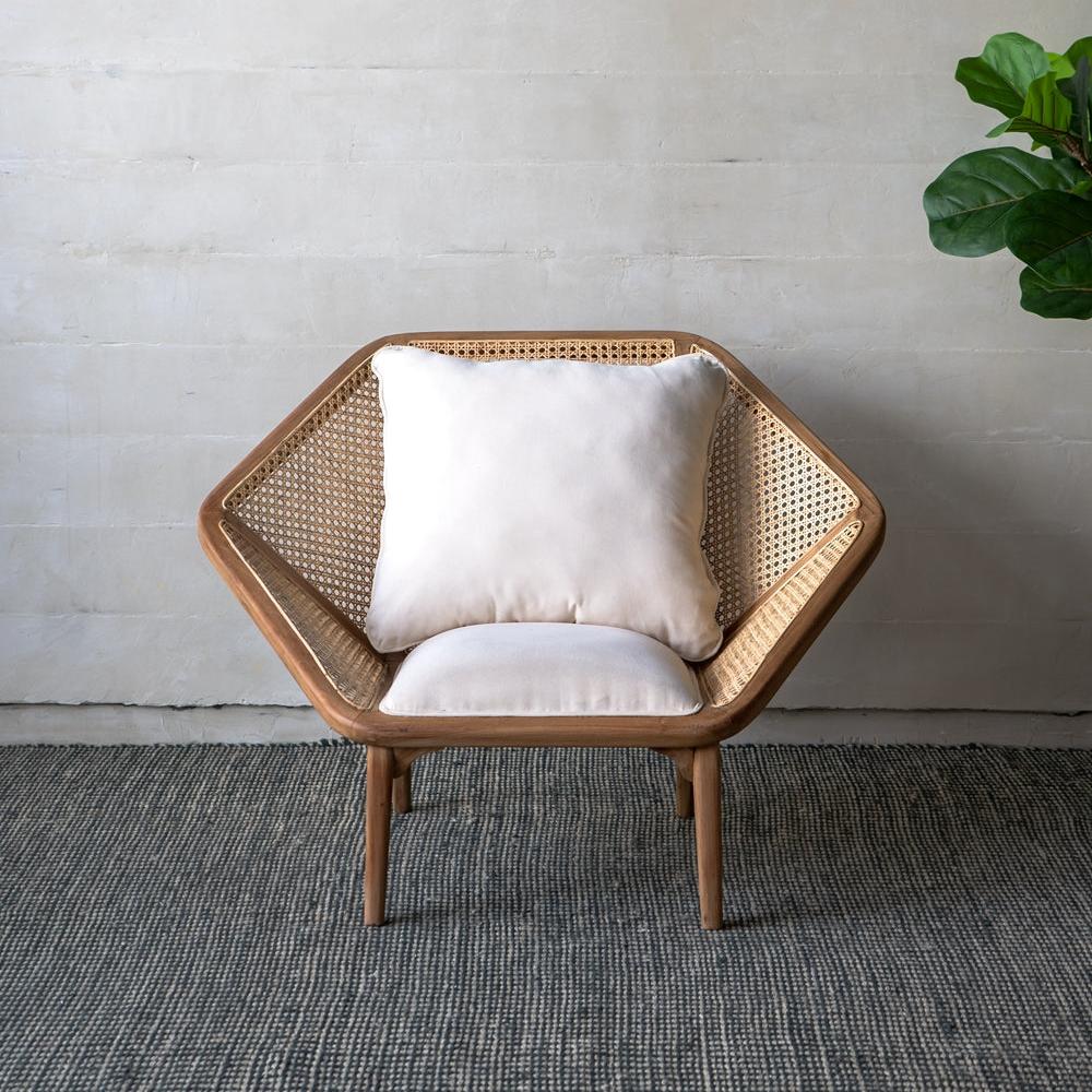 Leisure Chair with Rattan Cane Back and Hexagonal Design - Accent Chairs