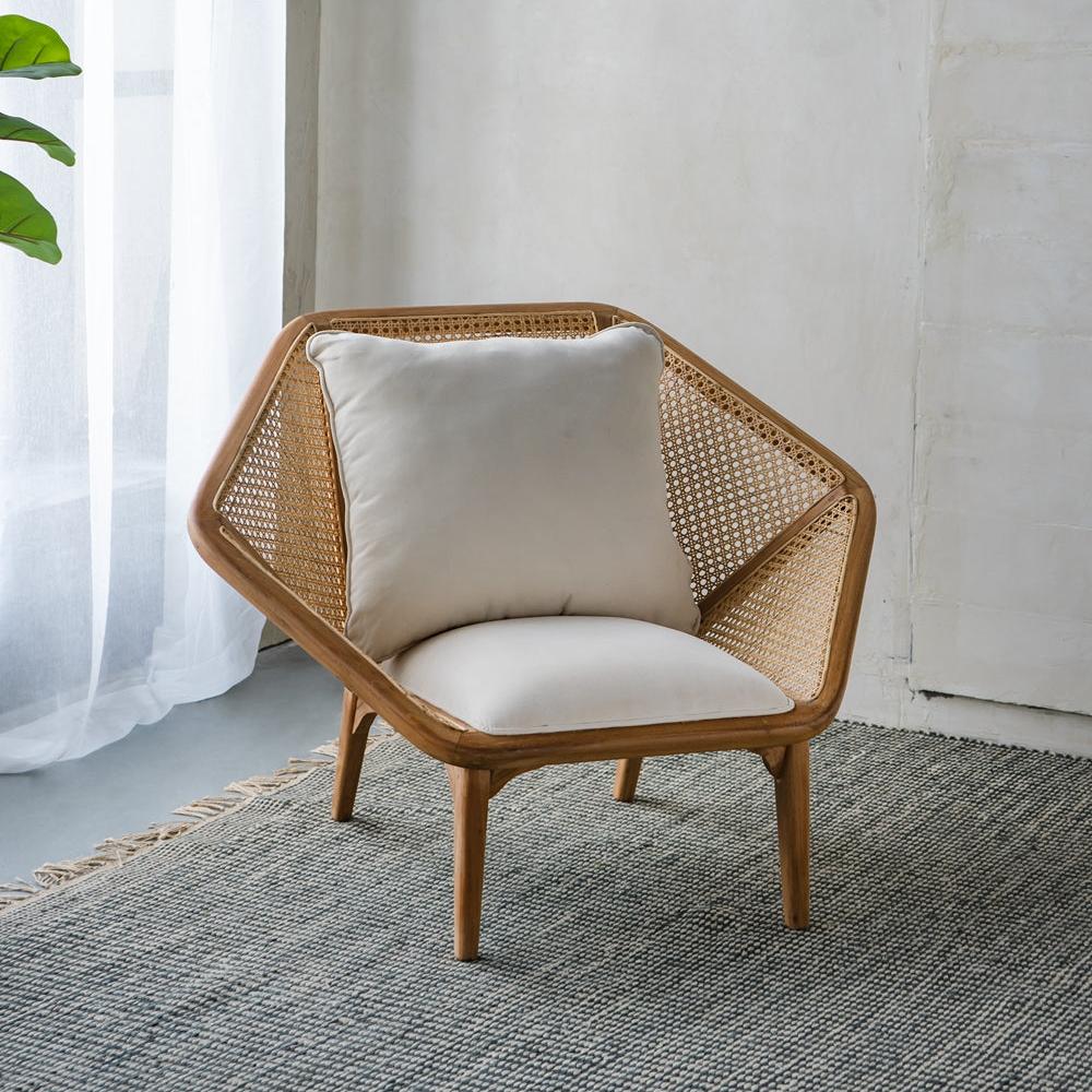 Leisure Chair with Rattan Cane Back and Hexagonal Design - Accent Chairs