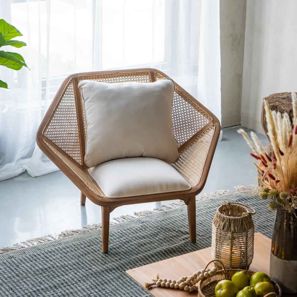 Leisure Chair with Rattan Cane Back and Hexagonal Design - Accent Chairs