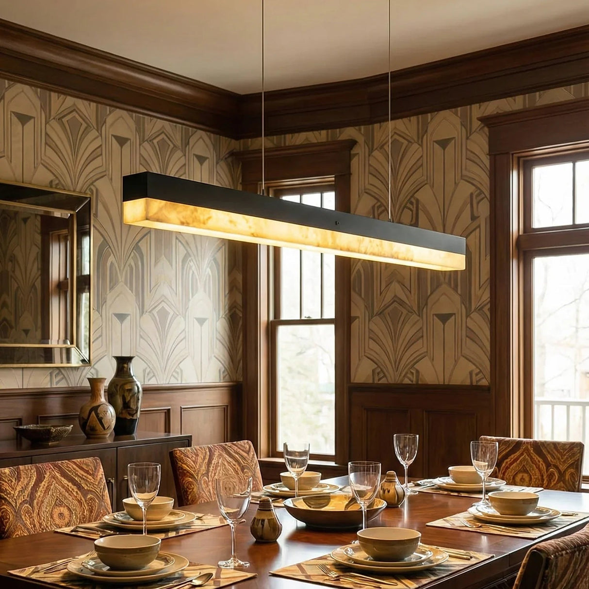 Linear Alabaster Pendant Light LED Kitchen Island Bar Fixture