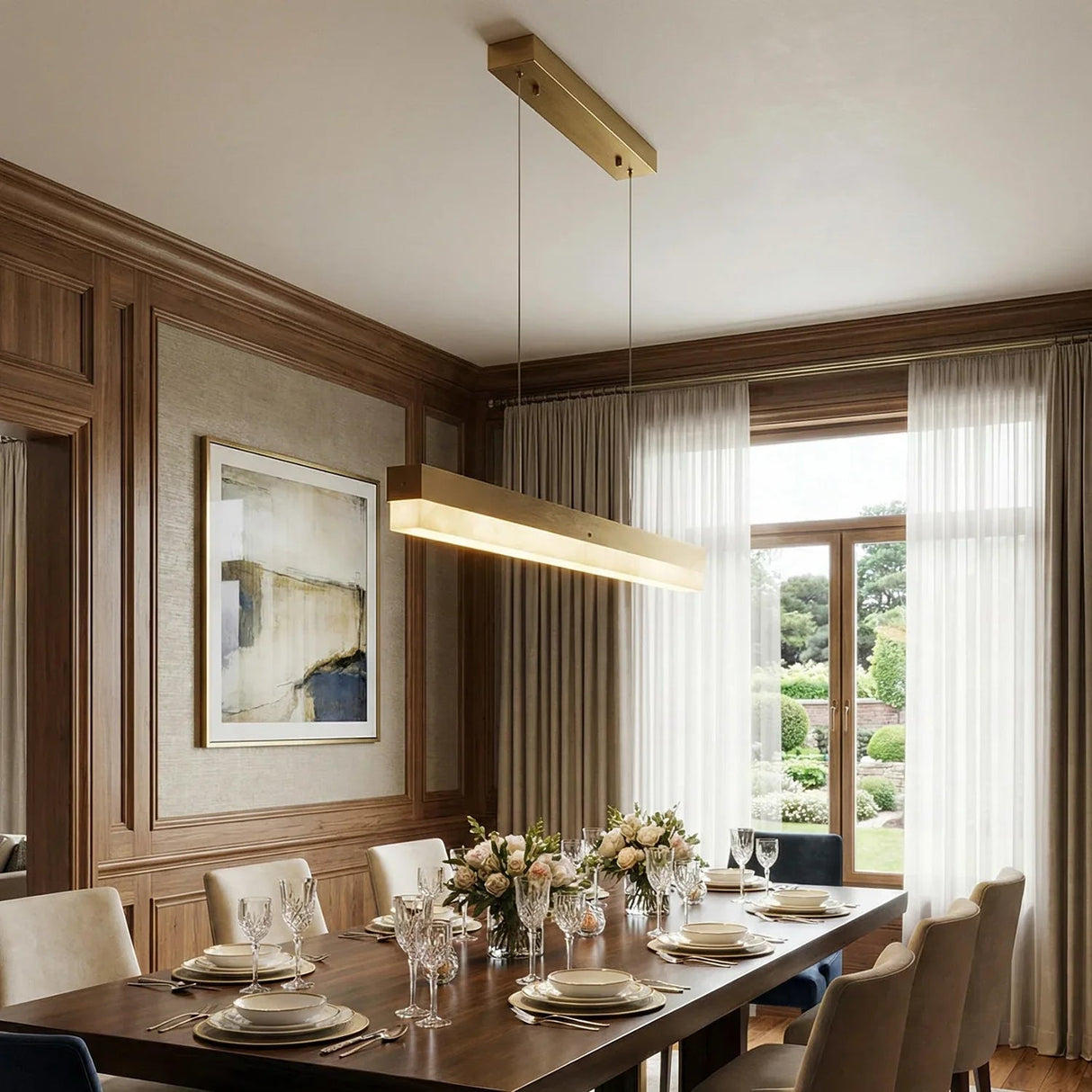 Linear Alabaster Pendant Light LED Kitchen Island Bar Fixture