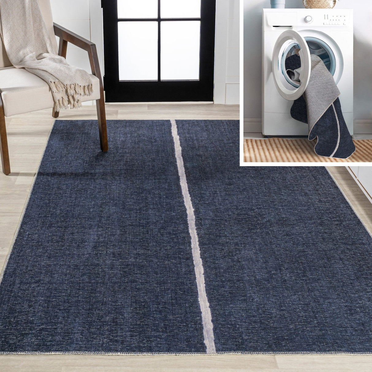 Linja-Solid-Centre-Stripe-Machine-Washable-Area-Rug-Area-Rugs