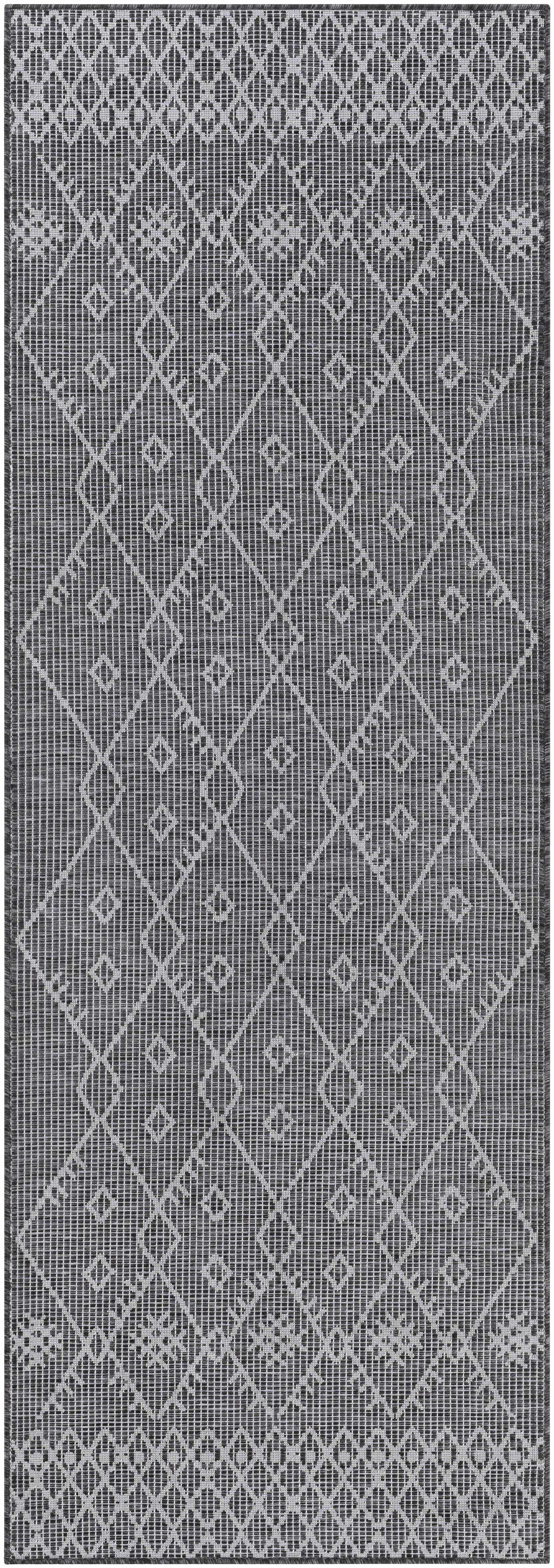 Lorena Charcoal Flatweave Trellis Carpet - Clearance