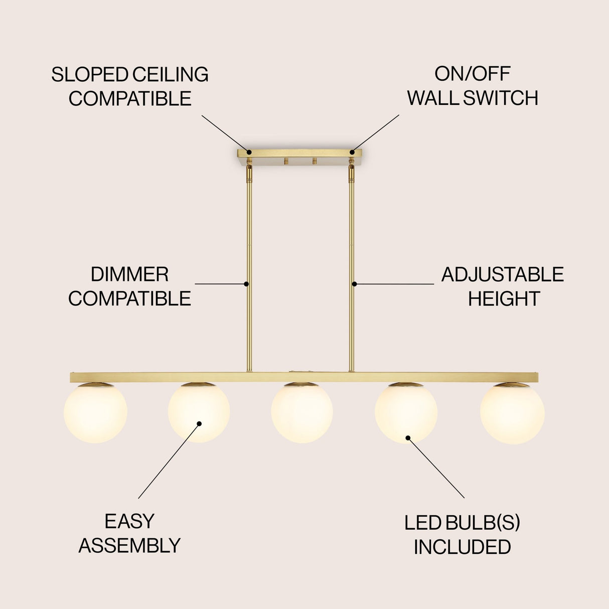 Luca 5 - light modern glam iron globe linear led pendant - Tuesday Morning - Pendants