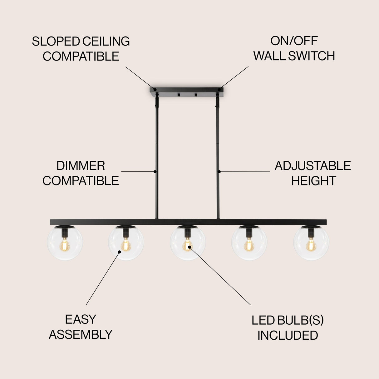 Luca 5 - light modern glam iron globe linear led pendant - Tuesday Morning - Pendants